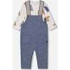 Bear Onesie & Little Mountains Print Overall Set, French Navy - Mixed Apparel Set - 1 - thumbnail