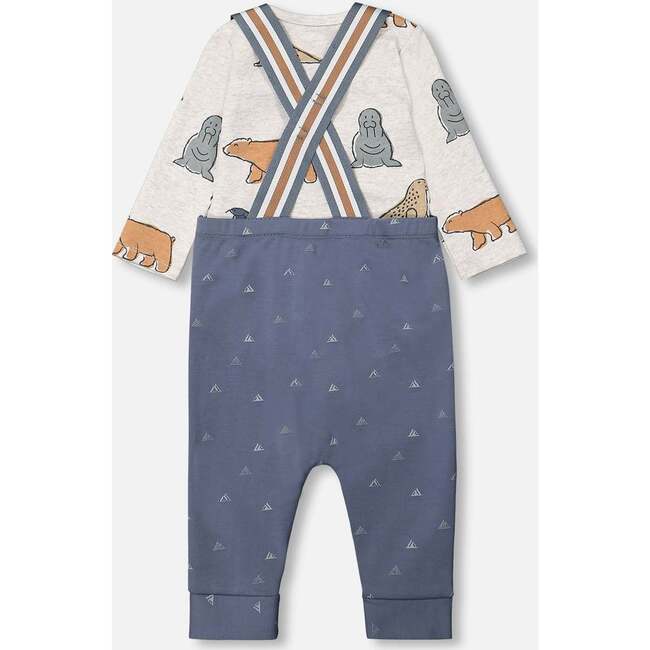 Bear Onesie & Little Mountains Print Overall Set, French Navy - Mixed Apparel Set - 2