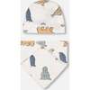 Artic Friends Print Hat & Bib Set, Oatmeal - Hats - 2