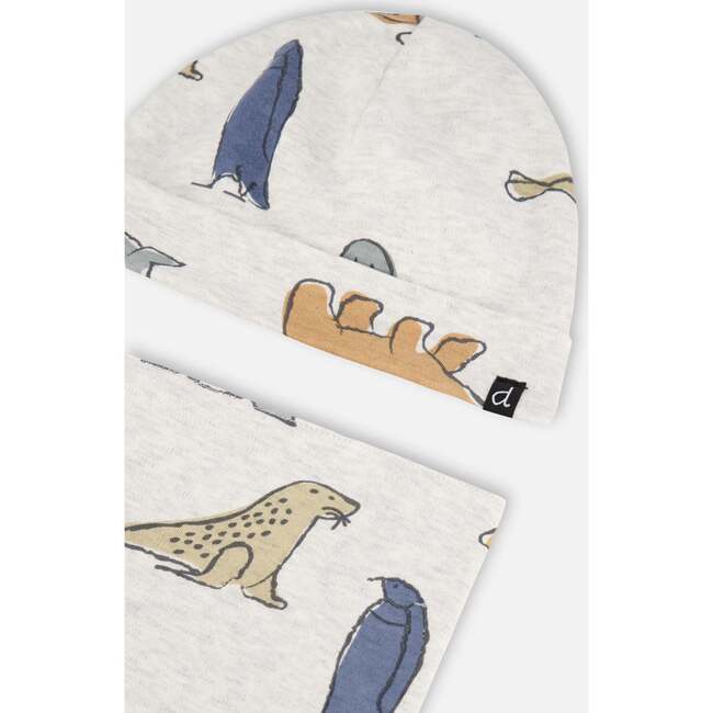 Artic Friends Print Hat & Bib Set, Oatmeal - Hats - 3