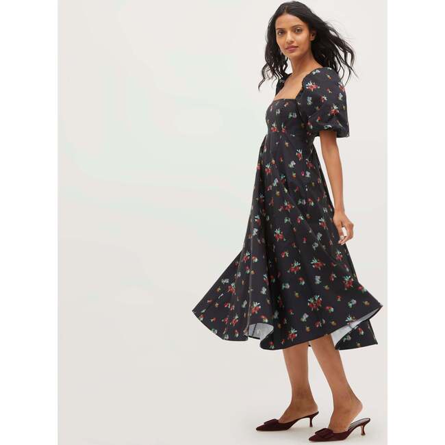 Women's Matilda Dress, Black Ikat Floral Taffeta - Dresses - 3