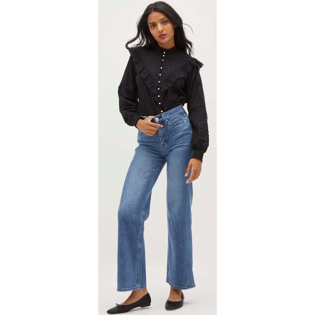 Women's Amira Top, Black Linear Clip Dot - Blouses - 3