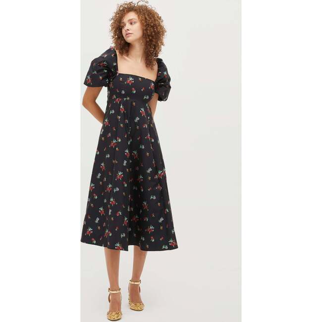 Women's Matilda Dress, Black Ikat Floral Taffeta - Dresses - 5