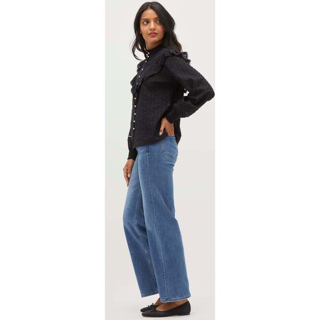 Women's Amira Top, Black Linear Clip Dot - Blouses - 5