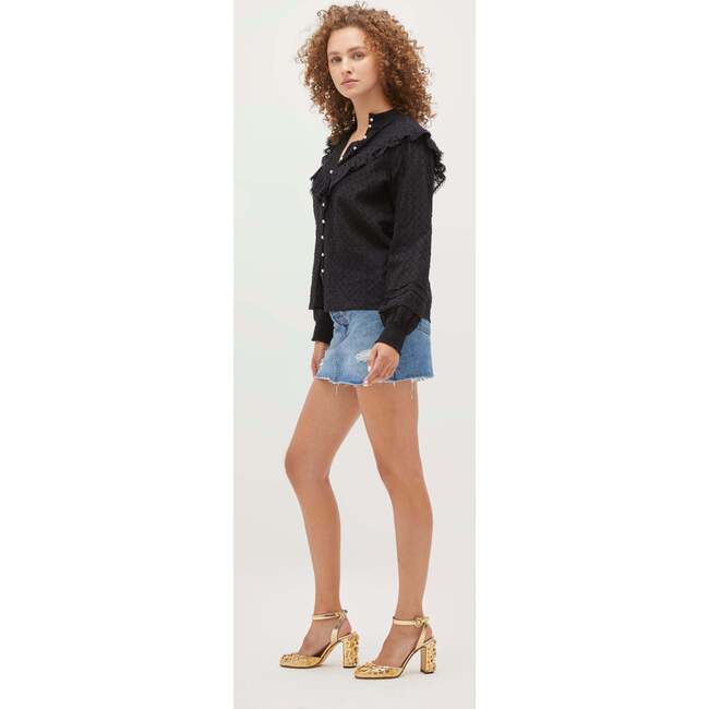 Women's Amira Top, Black Linear Clip Dot - Blouses - 6