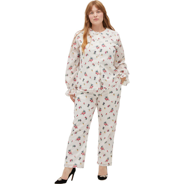 u**様 house on the hill Pajamas 80 Flower Women's Going Out Pajama Set, Ivory Ikat Floral Crushed