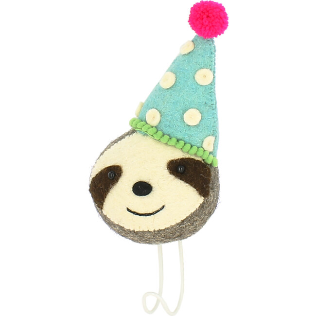 Party Animal Sloth Head Coat Hook, Grey And Multicolors