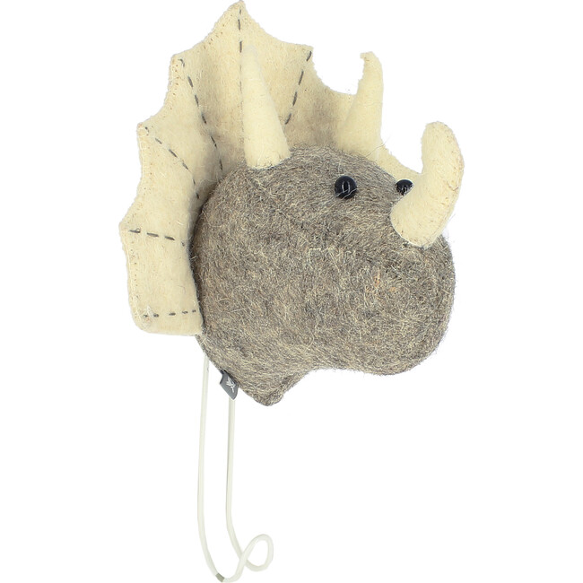 Neutral Triceratops Head Coat Hook, Grey And Cream