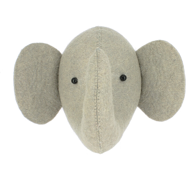 Noahs Ark Mini Elephant Head Felt Wall Decoration, Grey