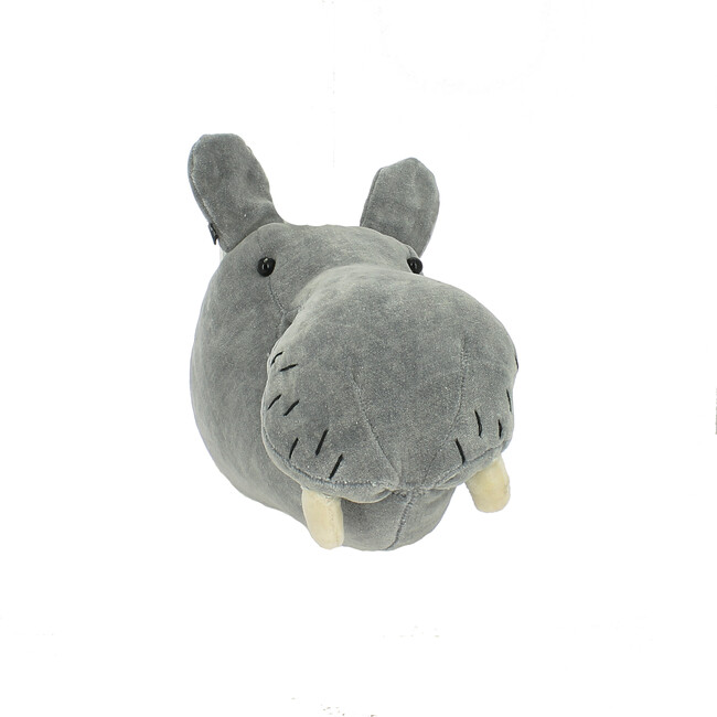 Mini Velvet Hippo Head Wall Decoration, Grey