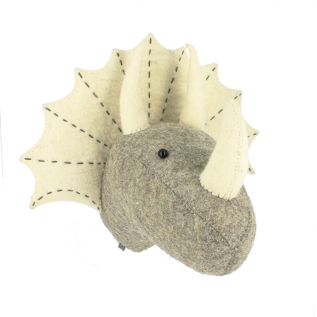 Neutral Mini Triceratops Head, Grey And Cream
