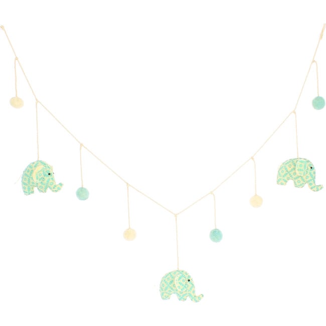 Print Elephant Felt Garland, Blue And Cream - Mobiles - 2