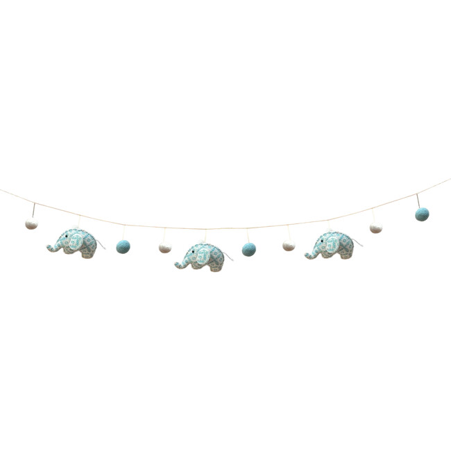 Print Elephant Felt Garland, Blue And Cream - Mobiles - 3