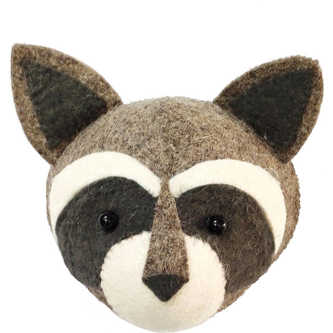 Mini Raccoon Head Felt Wall Decoration, Brown And Grey