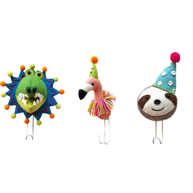 Party Animal Sloth Head Coat Hook, Grey And Multicolors - Animal Heads - 3