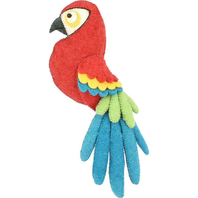 Mini Macaw Parrot Felt Wall Decoration, Red And Multicolors