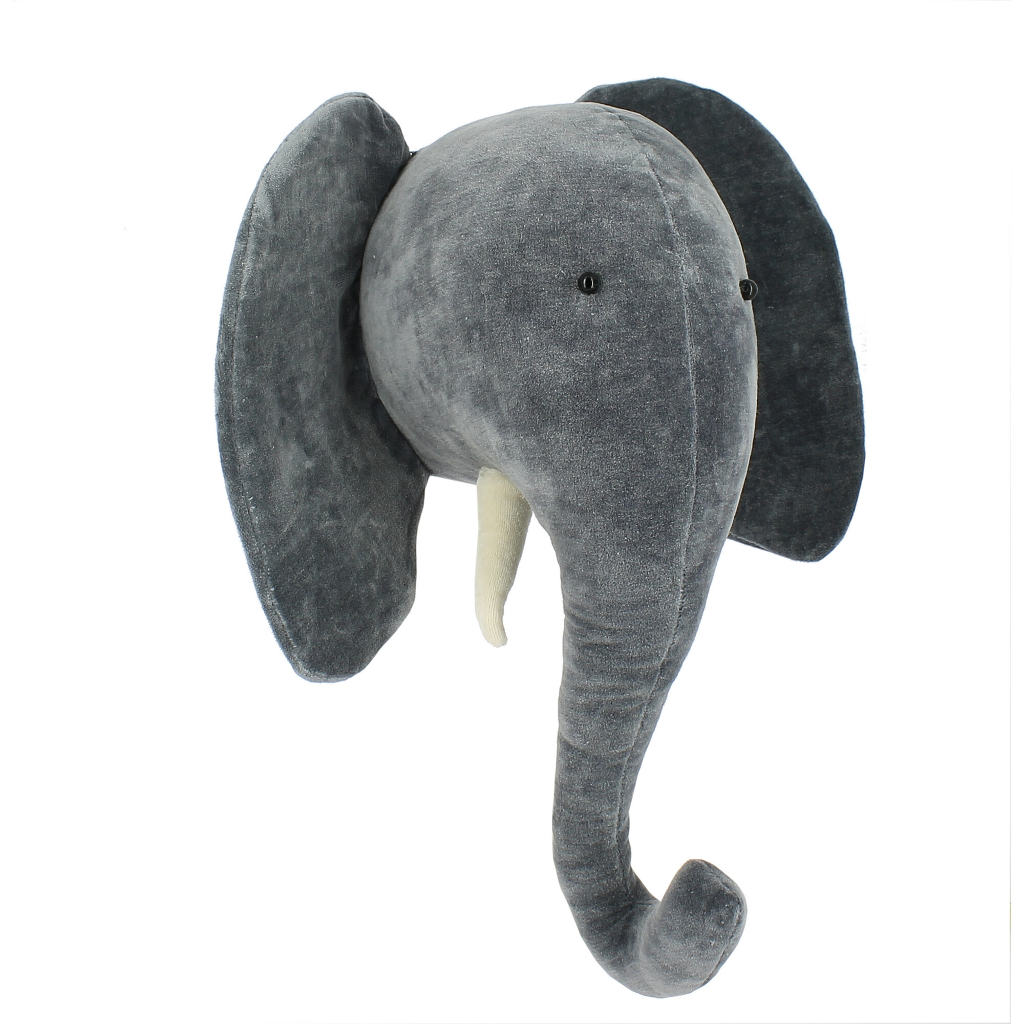 Medium Velvet Elephant Wall Decoration, Grey - Animal Heads - 1