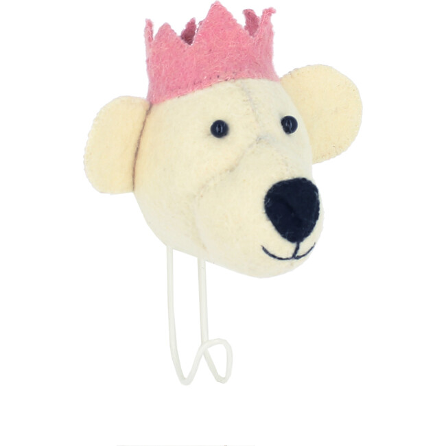 Baby Bear With Crown Coat Hook, Cream And Pink