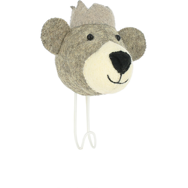 Baby Bear With Crown Coat Hook, Grey And Blue