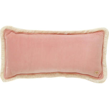 Soft Velvet Bolster Pillow With Fringe, Apricot