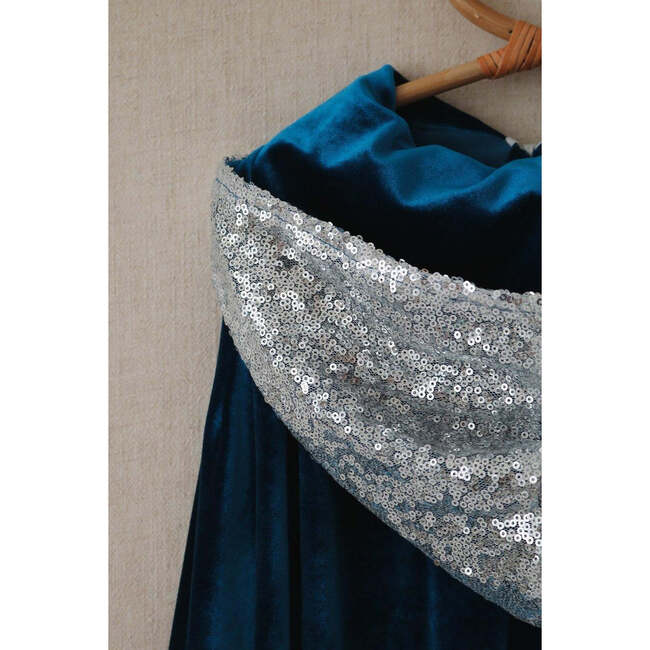 Little Riding Sequins Hood Velvet Magic Cape, Blue And Silver - Costumes - 4