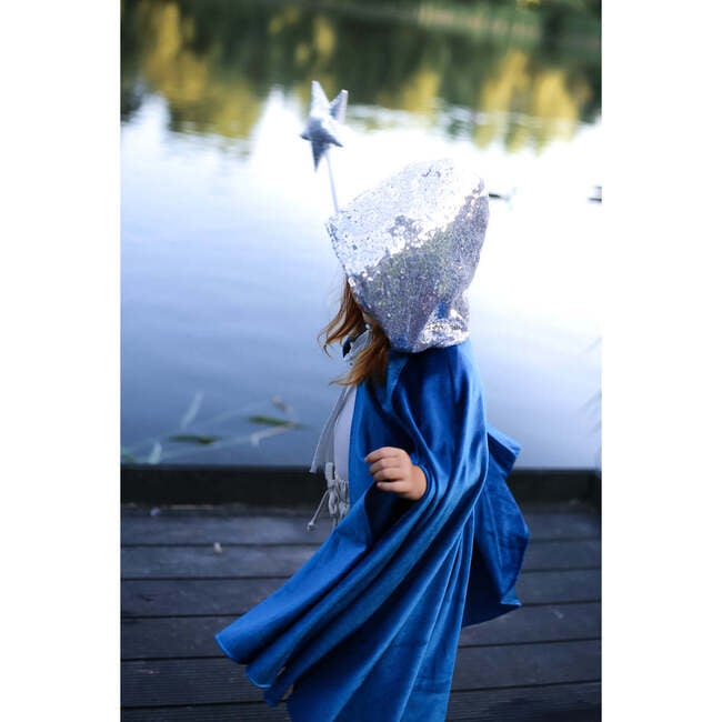 Little Riding Sequins Hood Velvet Magic Cape, Blue And Silver - Costumes - 7