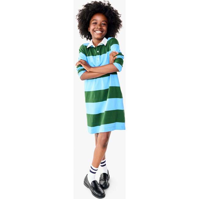 Long Sleeve Rugby Dress, Evergreen Cornflower Stripe - Dresses - 2