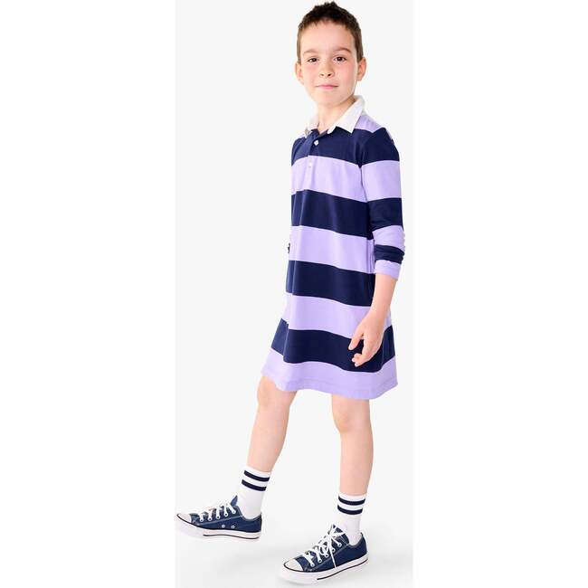 Long Sleeve Rugby Dress, Iris Navy Stripe - Dresses - 2