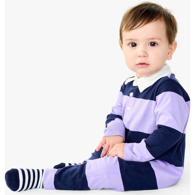 Baby Rugby Romper, Iris Navy Stripe - Rompers - 2