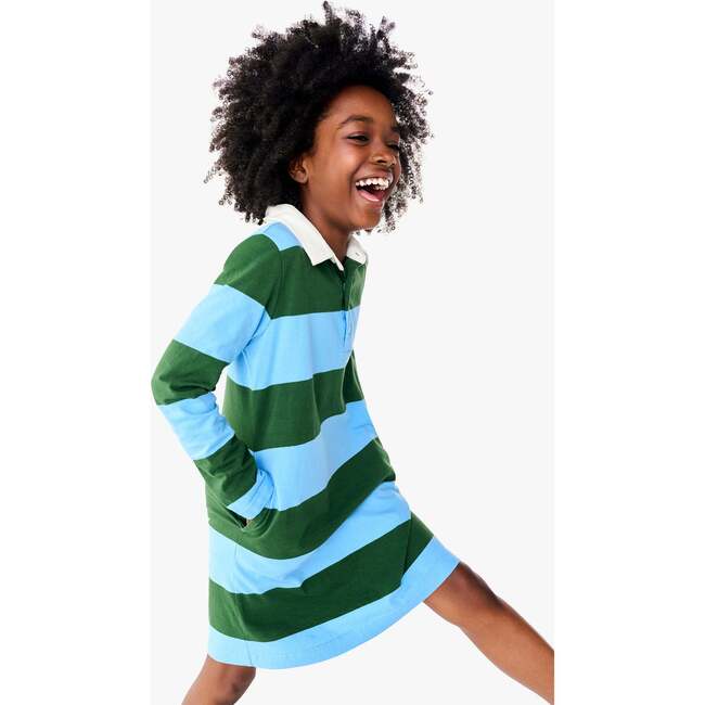 Long Sleeve Rugby Dress, Evergreen Cornflower Stripe - Dresses - 3