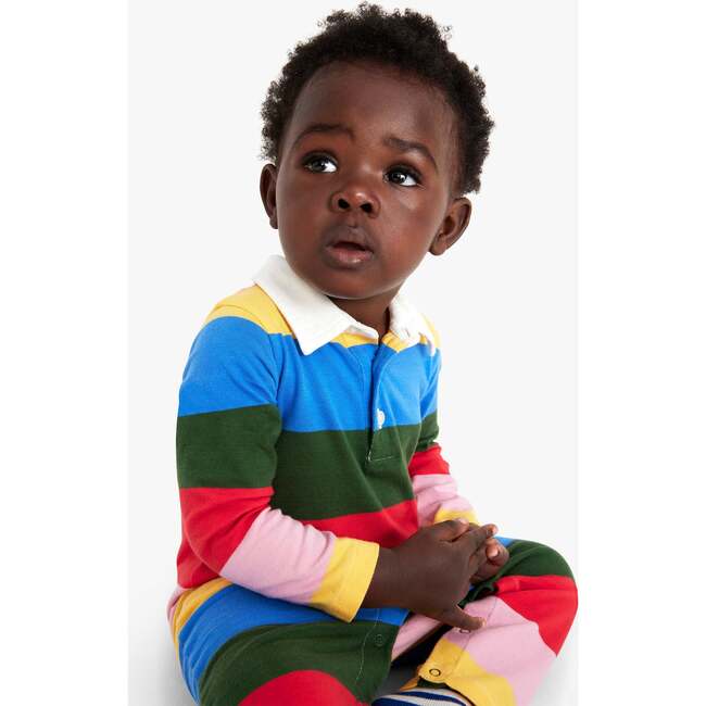 Baby Rugby Romper In Rainbow, Rainbow Stripe - Rompers - 2