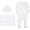 The Organic Blanket Footie and Hat Baby Gift Set, Blue Tiny Hearts - Footie Pajamas - 1 - thumbnail