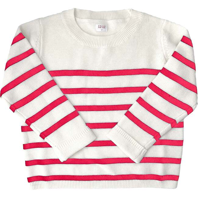 The Garter Stitch Sweater, Cream and Raspberry Stripe