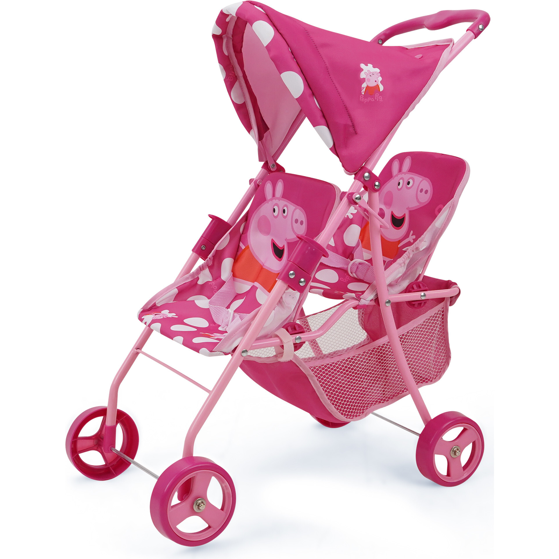 Peppa Pig Doll Twin Stroller - Pink & White Dots - Doll Accessories - 1
