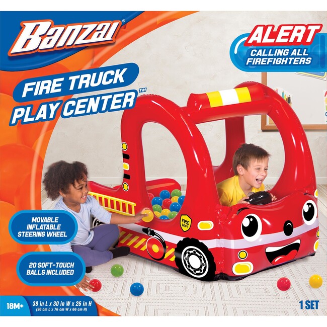 Banzai Rescue Fire Truck Play Center Inflatable Ball Pit -Includes 20 Balls - Outdoor Games - 3