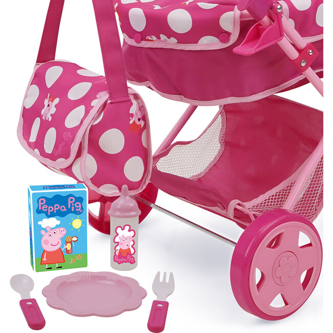 Peppa Pig 7 Piece Baby Classic Doll Pram Set - Pink & White Dots - Doll Accessories - 5