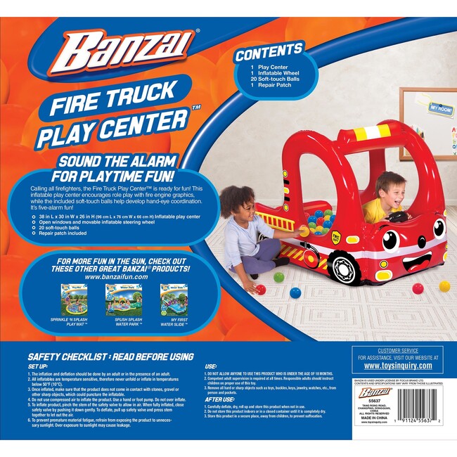 Banzai Rescue Fire Truck Play Center Inflatable Ball Pit -Includes 20 Balls - Outdoor Games - 4