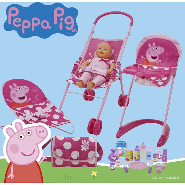 Peppa Pig 19 Piece Doll Sleep N' Play Set - Pink & White Dots - Doll Accessories - 5