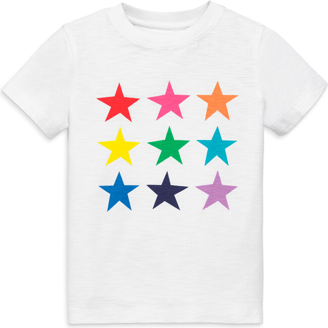 Rainbow Star Tee, White Multi Star - T-Shirts - 1