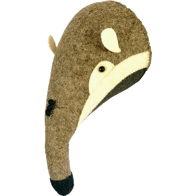 Mini Anteater Head Felt Wall Decoration, Brown And Grey