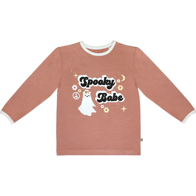 Spooky Babe Halloween Long Sleeve Bamboo Terry Ringer Kids T-Shirt, Pink