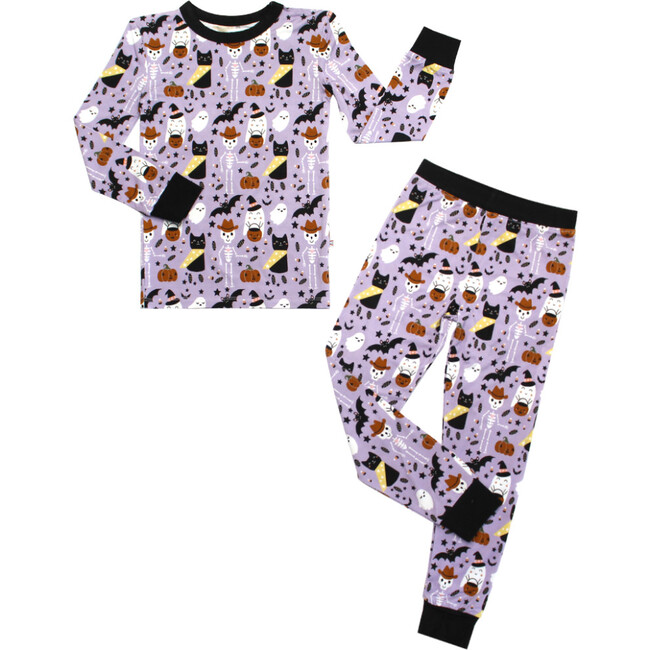 Spooky Cute Halloween Bamboo Long Sleeve Kids Pajama Pants Set, Purple