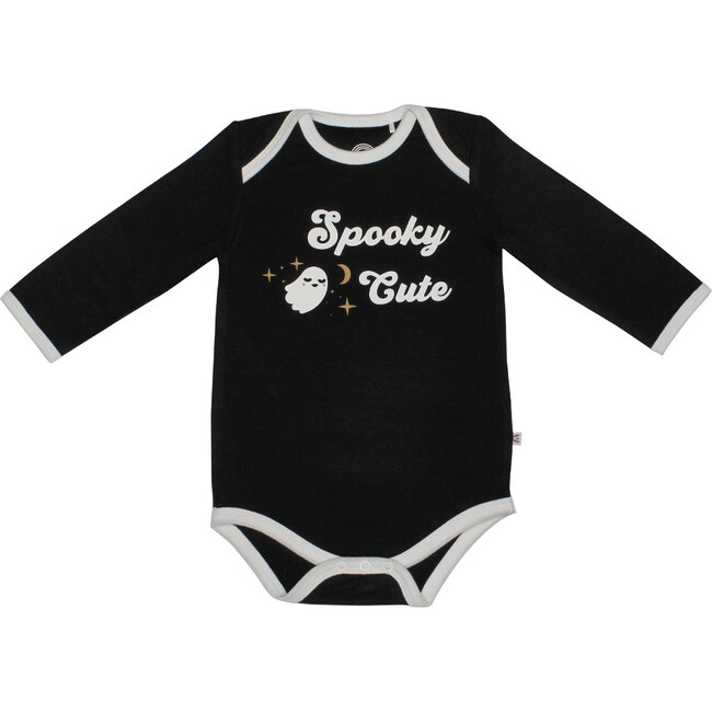 Spooky Cute Halloween Long Sleeve Bamboo Terry Ringer Baby Onesie, Black