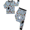 Monster Party Halloween Bamboo Kids Pajama Set, Grey - Pajamas - 1 - thumbnail