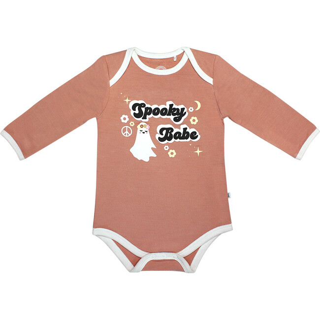 Spooky Babe Halloween Long Sleeve Bamboo Terry Ringer Baby Onesie, Pink