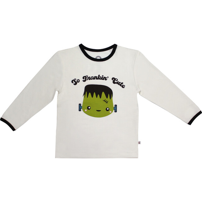 So Frankin' Cute Halloween Long Sleeve Bamboo Terry Ringer Kids T-Shirt, White