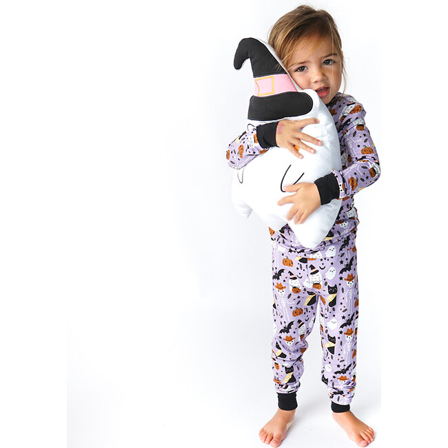 Spooky Cute Halloween Bamboo Long Sleeve Kids Pajama Pants Set, Purple - Pajamas - 3