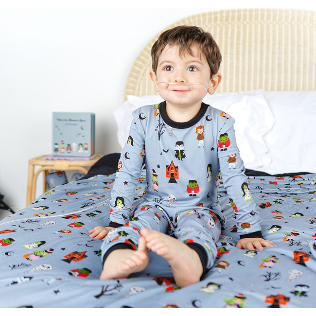 Monster Party Halloween Bamboo Kids Pajama Set, Grey - Pajamas - 2