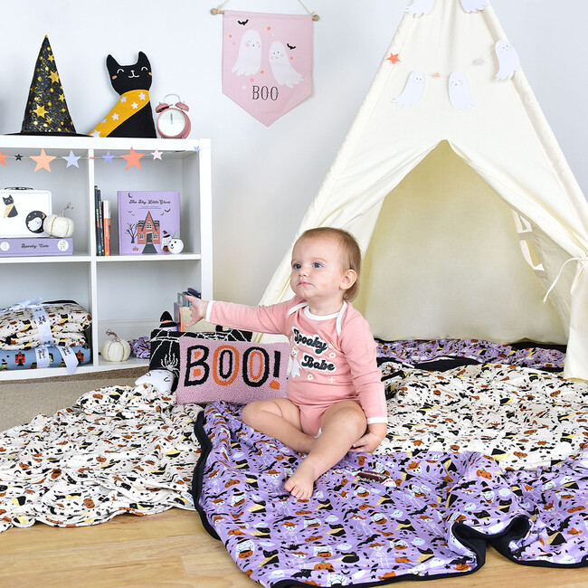 Spooky Babe Halloween Long Sleeve Bamboo Terry Ringer Baby Onesie, Pink - Onesies - 3
