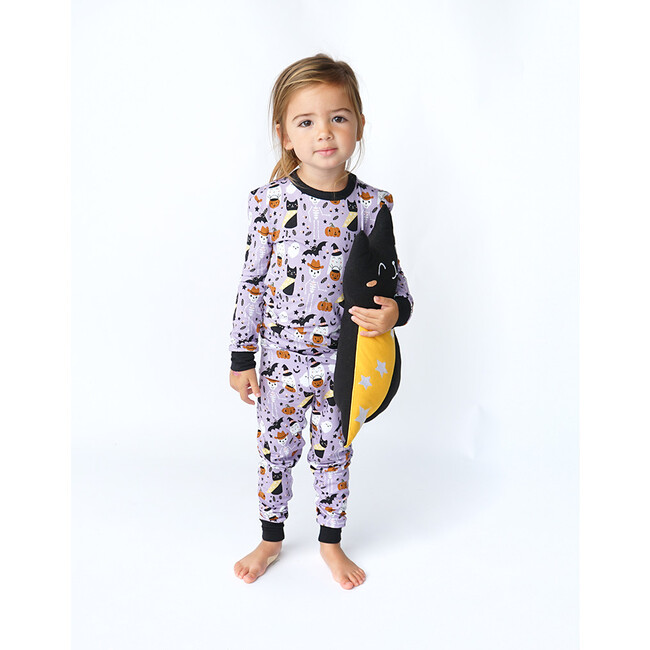 Spooky Cute Halloween Bamboo Long Sleeve Kids Pajama Pants Set, Purple - Pajamas - 5